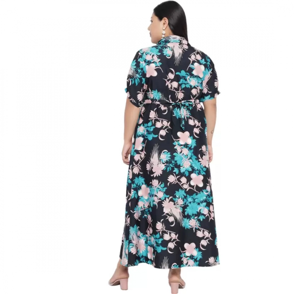Women's Fit And Flare Green Dress (Color:Multicolor, Material:Polyester) - Image 7