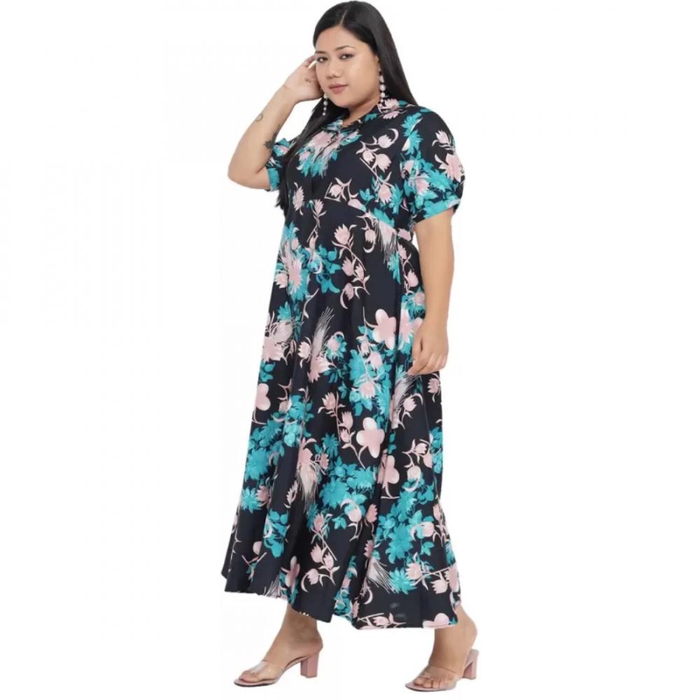 Women's Fit And Flare Green Dress (Color:Multicolor, Material:Polyester) - Image 5