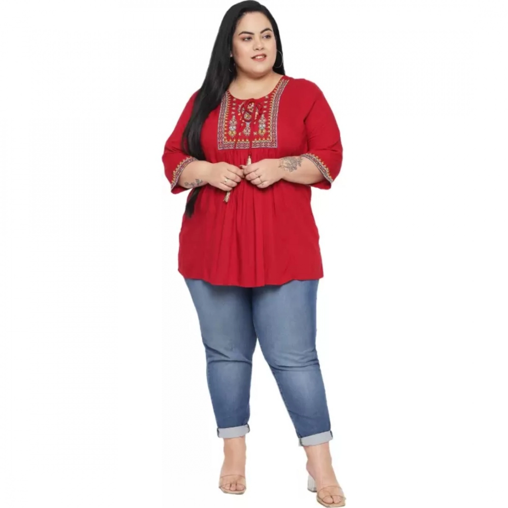 Women's Casual Embroidered Maroon Top (Color:Maroon, Material:Rayon) - Image 2