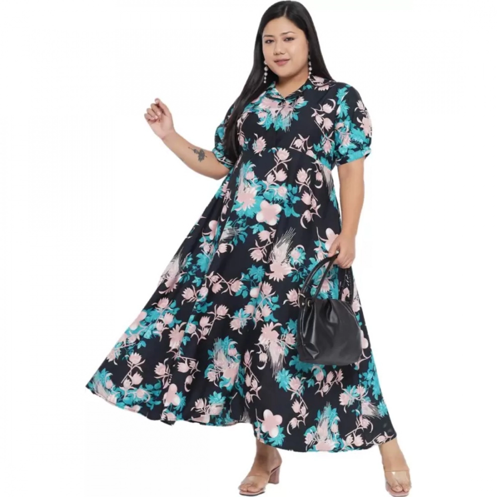Women's Fit And Flare Green Dress (Color:Multicolor, Material:Polyester) - Image 2