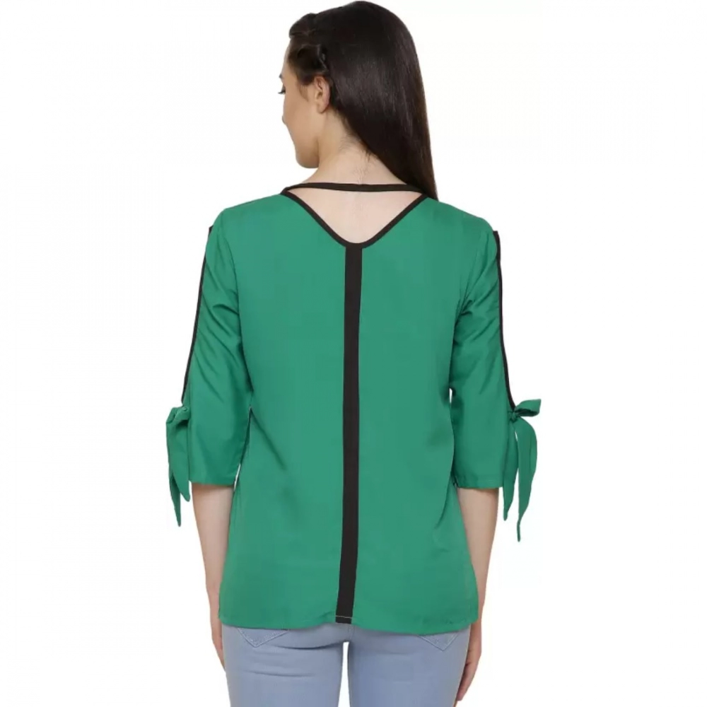 Women's Casual Slit Sleeve Solid Green Top (Color:Green, Material:Poly Crepe) - Image 2