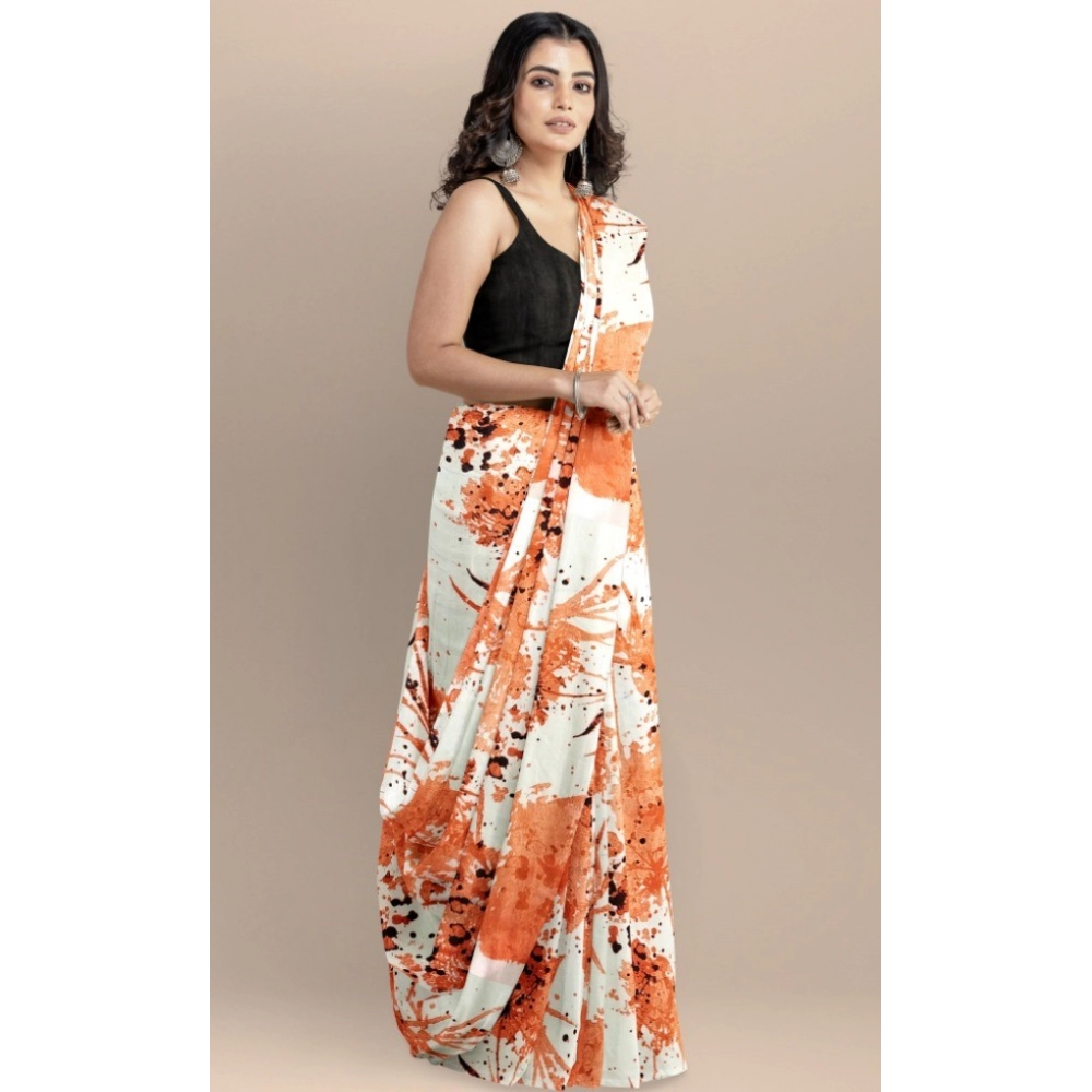 Women's Joya Silk Saree with Blouse (Orange, 5-6 Mtrs) - Image 3