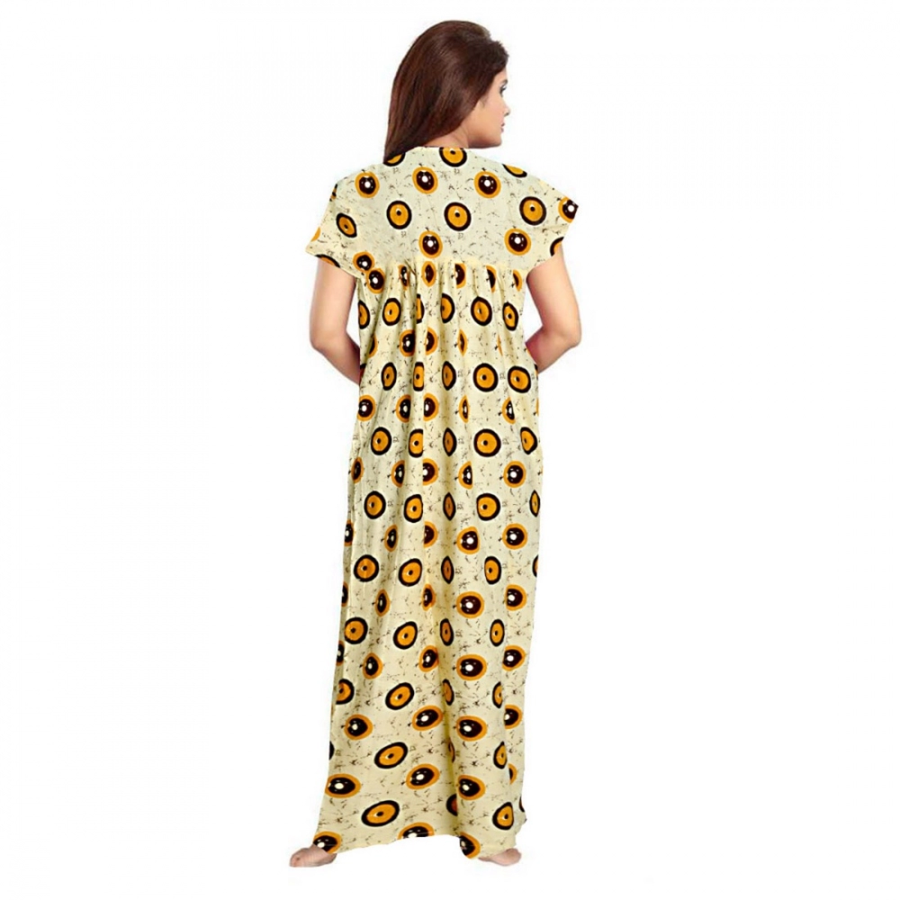 Women's Cotton Printed Maxi Nighty (Off White) - Image 3