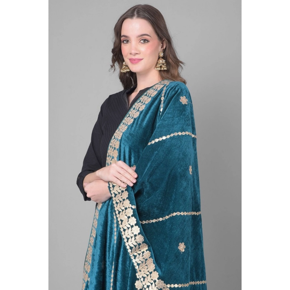 Women's Velvet Gotta Patti Dupatta (Teal, Length: 2.25 to 2.50 Mtr) - Image 2