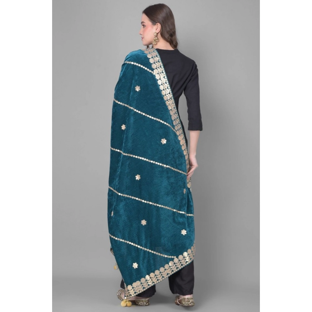 Women's Velvet Gotta Patti Dupatta (Teal, Length: 2.25 to 2.50 Mtr) - Image 4