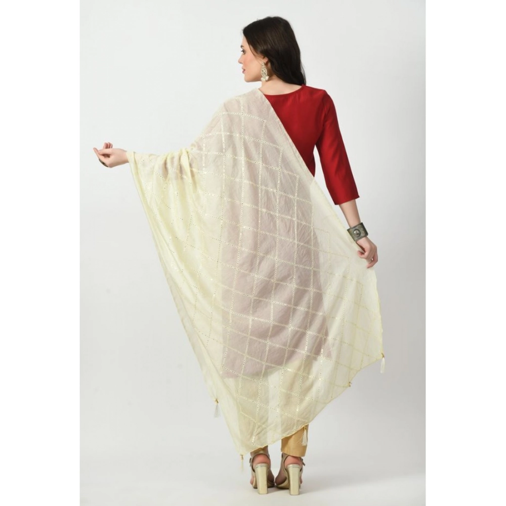 Women's Chanderi Self Design Dupatta (Off White, Length: Free Size) - Image 4