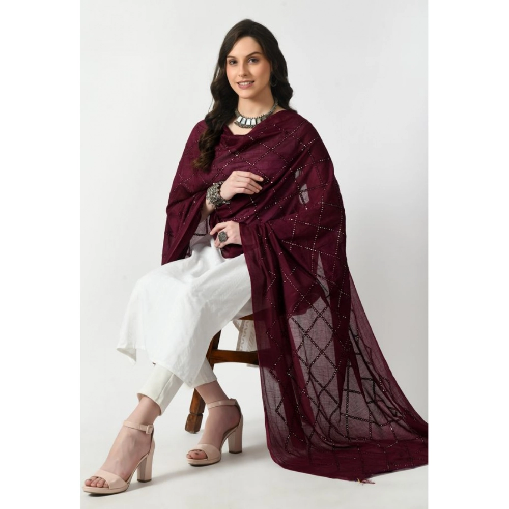 Women's Chanderi Self Design Dupatta (Wine, Length: Free Size) - Image 2