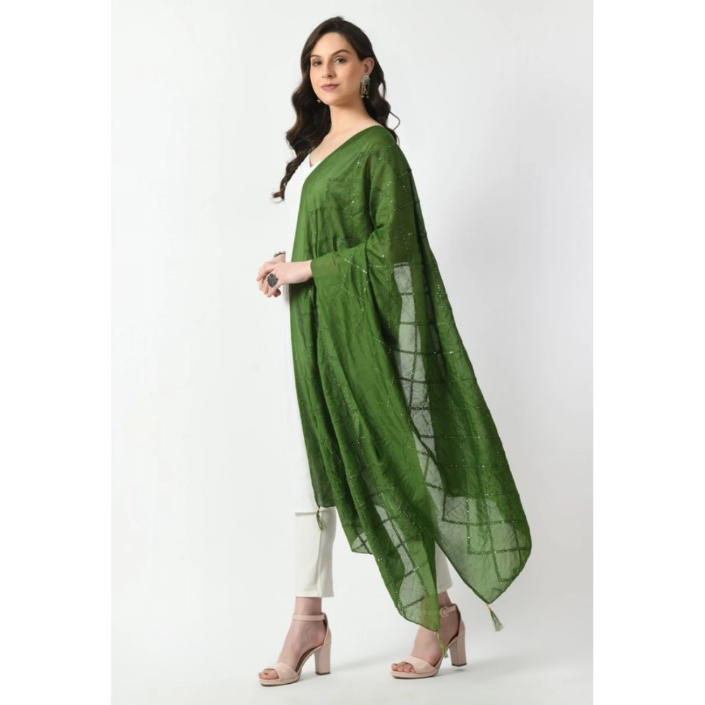 Women's Chanderi Self Design Dupatta (Mehandi, Length: Free Size) - Image 2