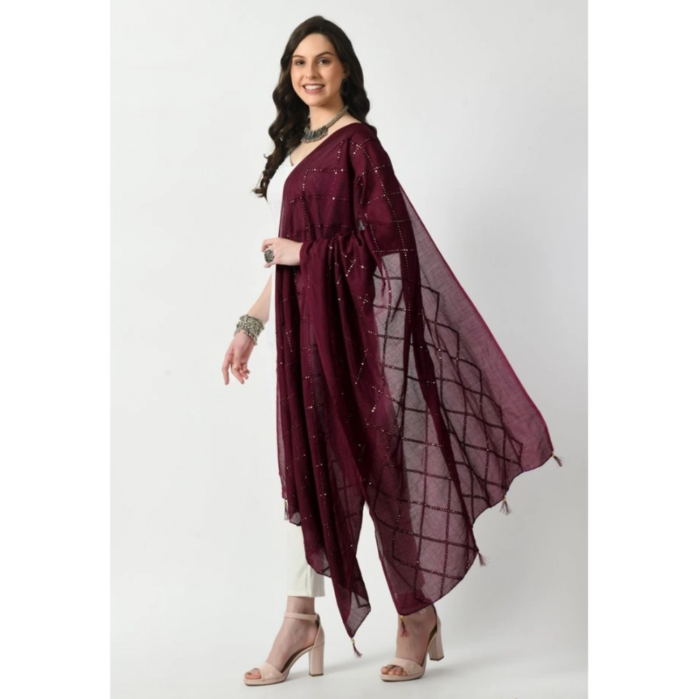 Women's Chanderi Self Design Dupatta (Wine, Length: Free Size) - Image 3