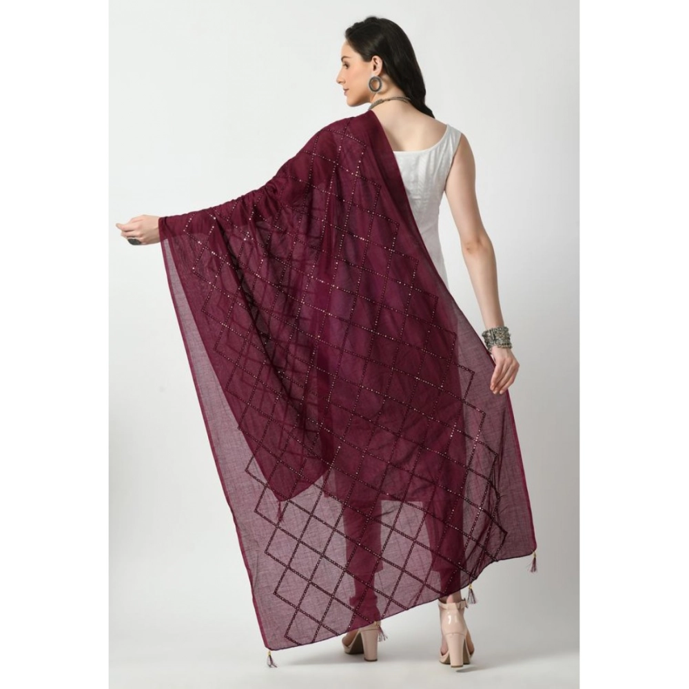 Women's Chanderi Self Design Dupatta (Wine, Length: Free Size) - Image 4