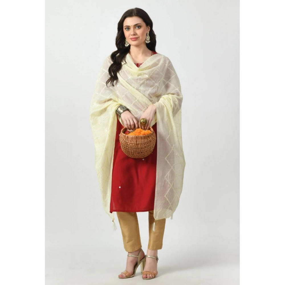 Women's Chanderi Self Design Dupatta (Off White, Length: Free Size) - Image 2