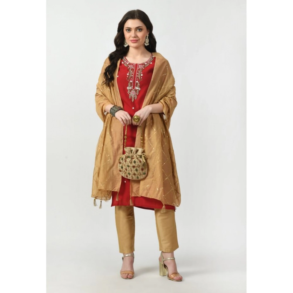 Women's Chanderi Self Design Dupatta (Gold, Length: Free Size) - Image 2