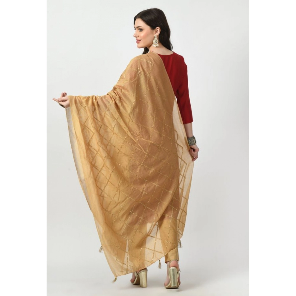 Women's Chanderi Self Design Dupatta (Gold, Length: Free Size) - Image 4