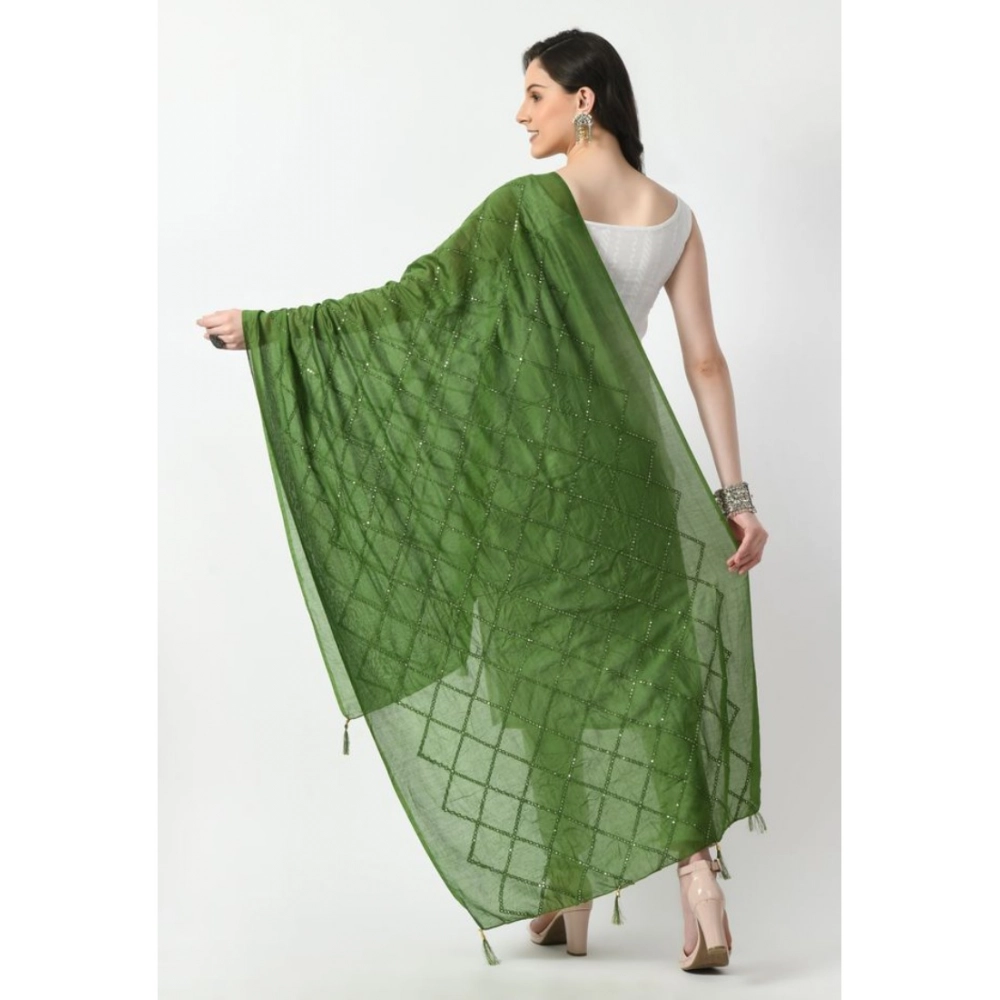 Women's Chanderi Self Design Dupatta (Mehandi, Length: Free Size) - Image 4