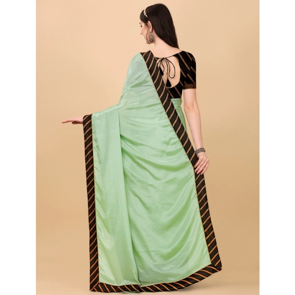 Women's Chiffon Self Design Saree With Unstitched Blouse 5.5Mtr (Light Green) - Image 3