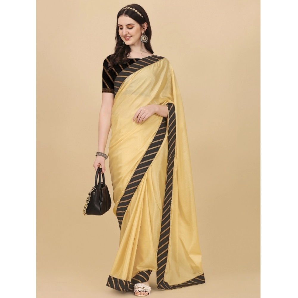 Women's Chiffon Self Design Saree With Unstitched Blouse 5.5Mtr (Yellow) - Image 4
