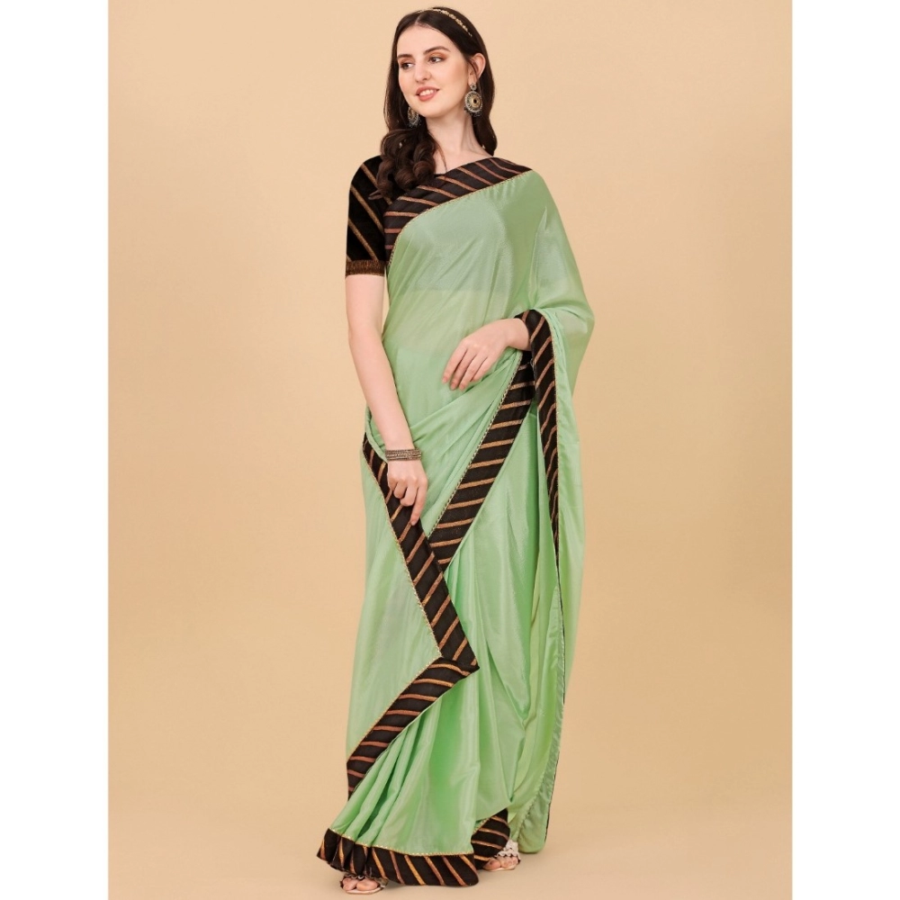 Women's Chiffon Self Design Saree With Unstitched Blouse 5.5Mtr (Light Green) - Image 4