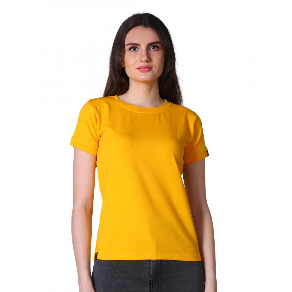 Women's Cotton Blended Solid Round Neck Half Sleeve T-Shirt (Mustard)