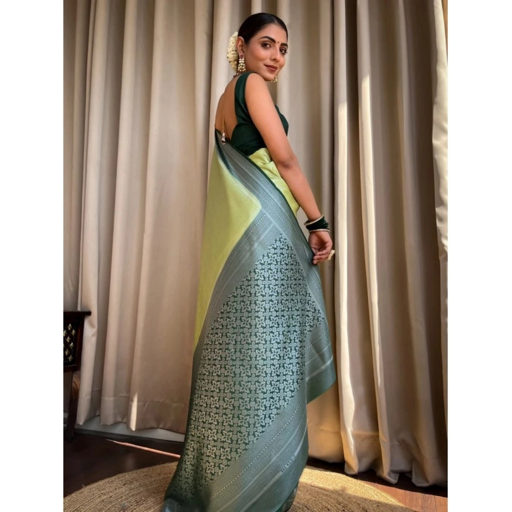 Women's Silk Printed Saree With Unstitched Blouse 5.5Mtr (Sea Green) - Image 2