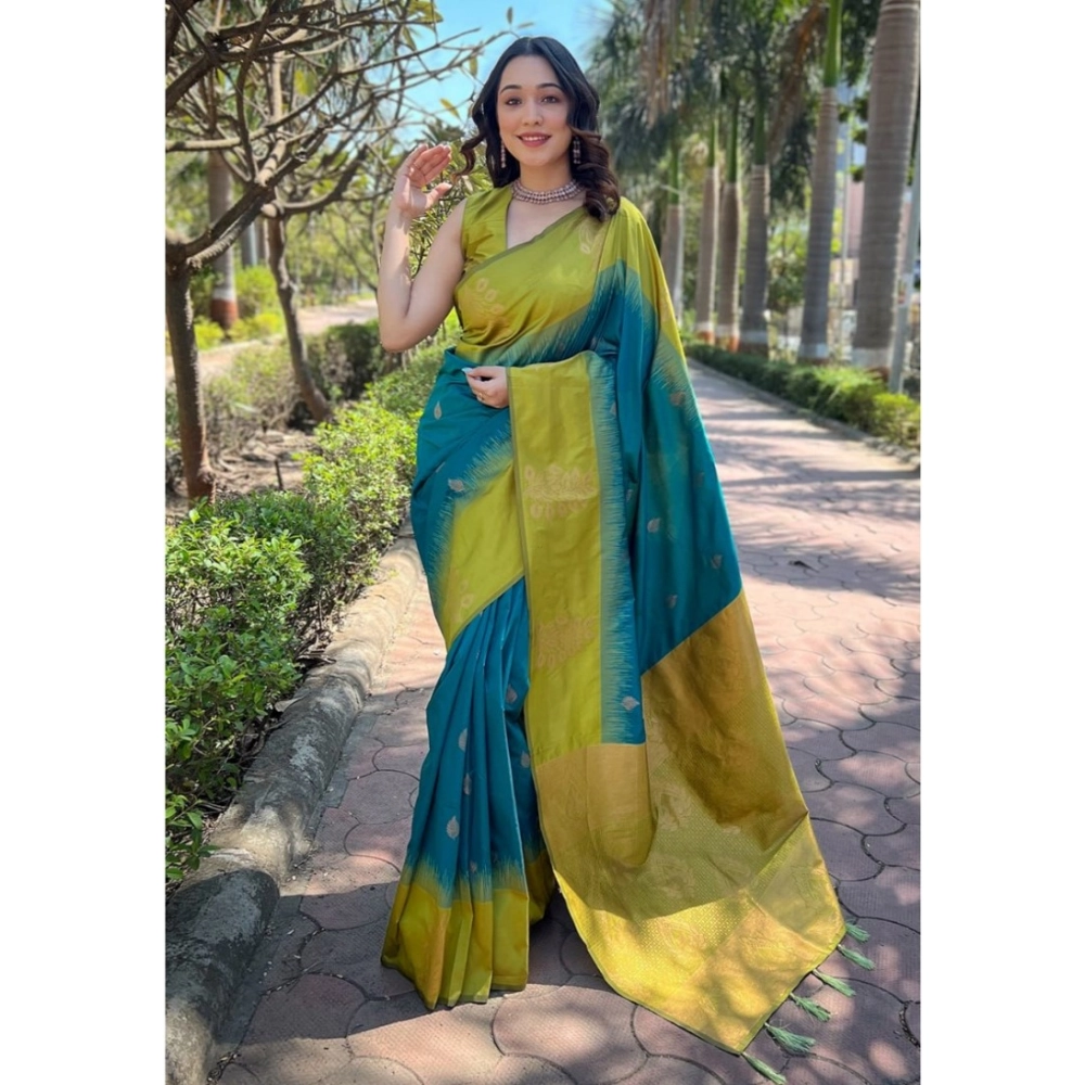 Women's Silk Printed Saree With Unstitched Blouse 5.5Mtr (Rama)