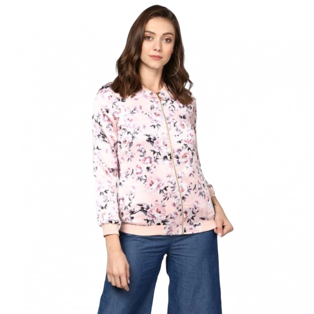 Women's Satin Floral 3/4th Sleeve Jacket (Light Pink)