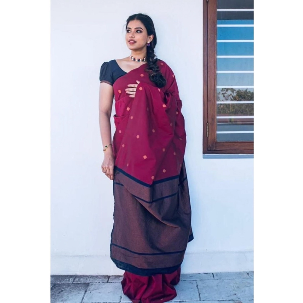 Women's Litchi silk Printed Saree With Unstitched Blouse (Red)