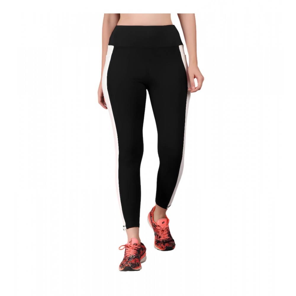 Women's Polyester Solid Ankle length High Waisted Tights (Black)