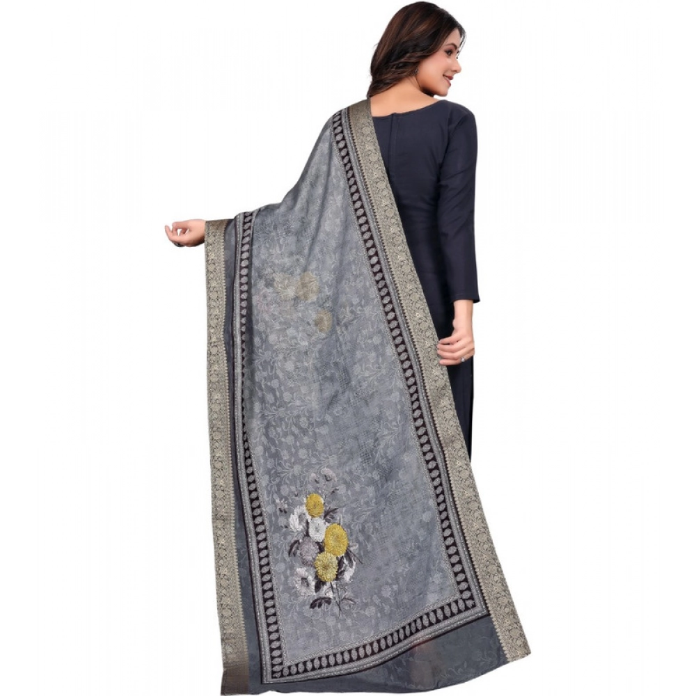 Women's chanderi silk Printed Dupatta (Gray, Length: 2 Mtr) - Image 5