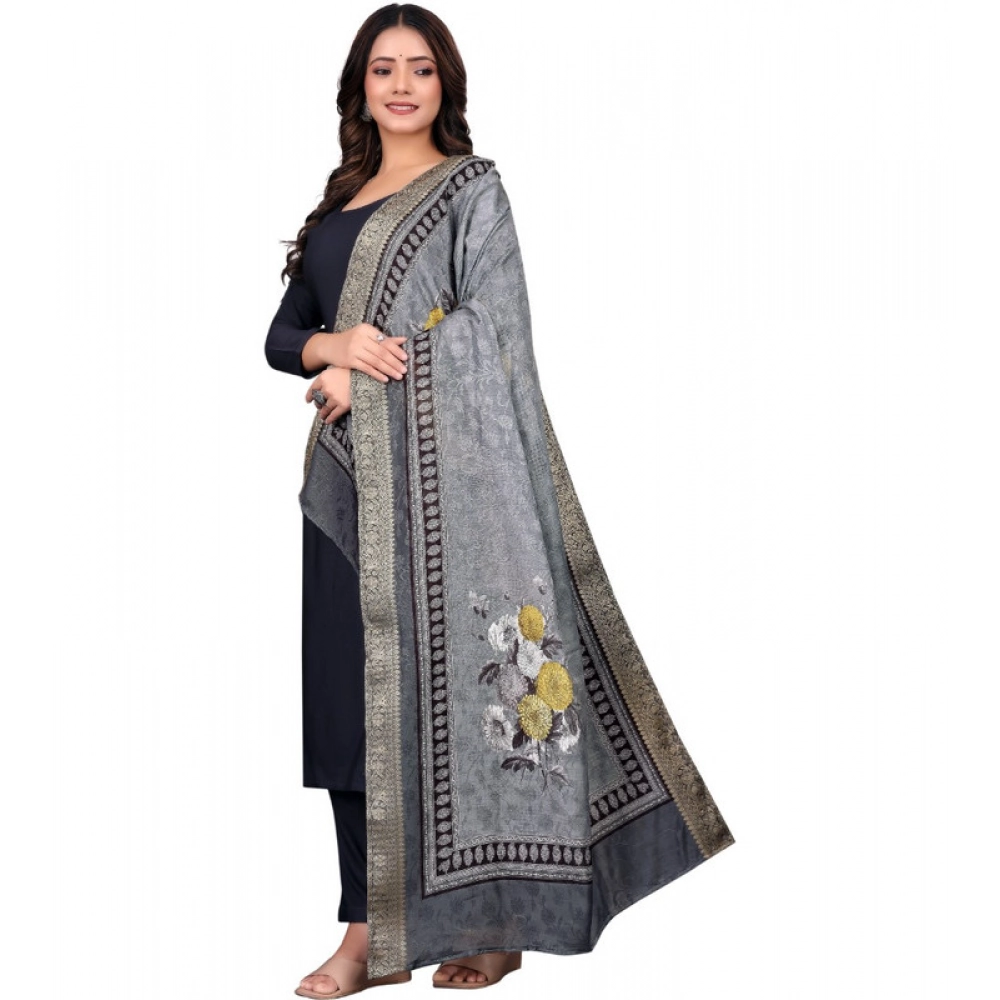 Women's chanderi silk Printed Dupatta (Gray, Length: 2 Mtr) - Image 4