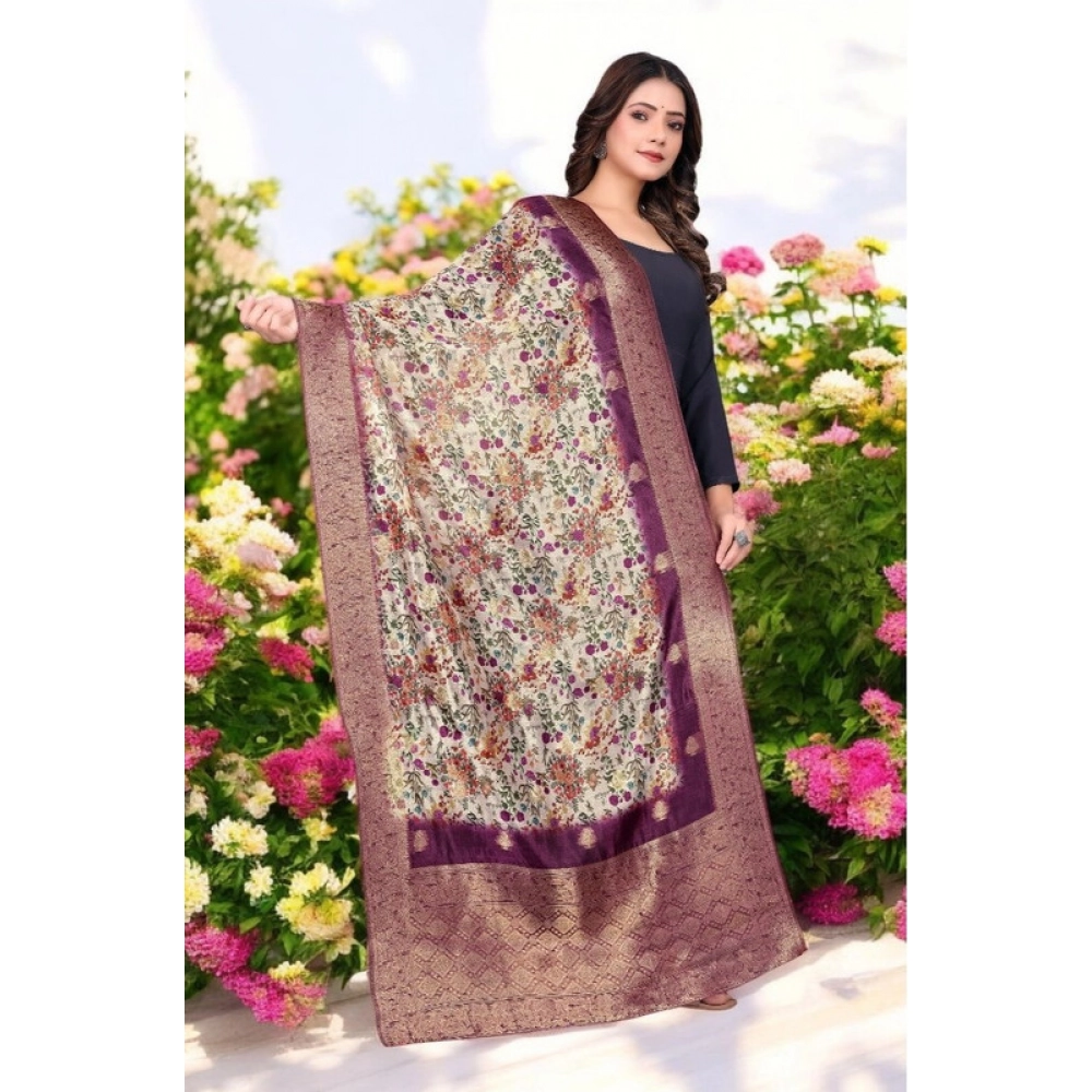 Women's chanderi silk Printed Dupatta (Magenta, Length: 2 Mtr) - Image 3