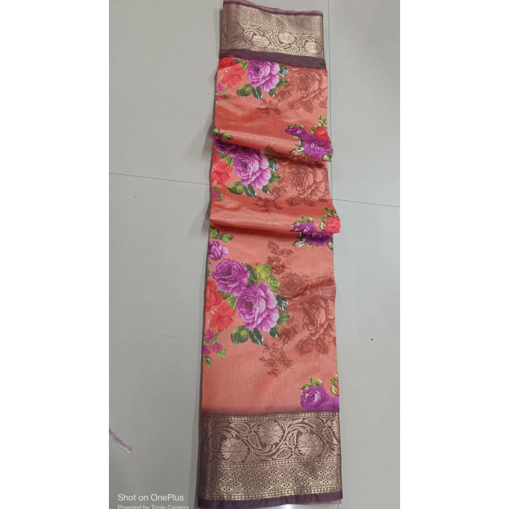Women's Digital Dolla Silk Printed Saree With Unstitched Blouse 5.5Mtr (Orange)