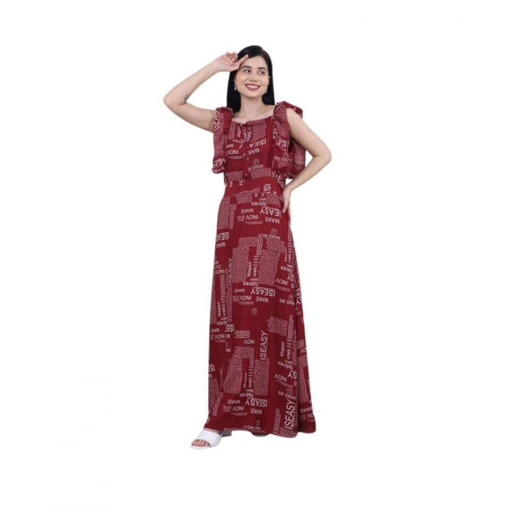 Women's Casual Crepe Sleeveless Dress (Maroon)