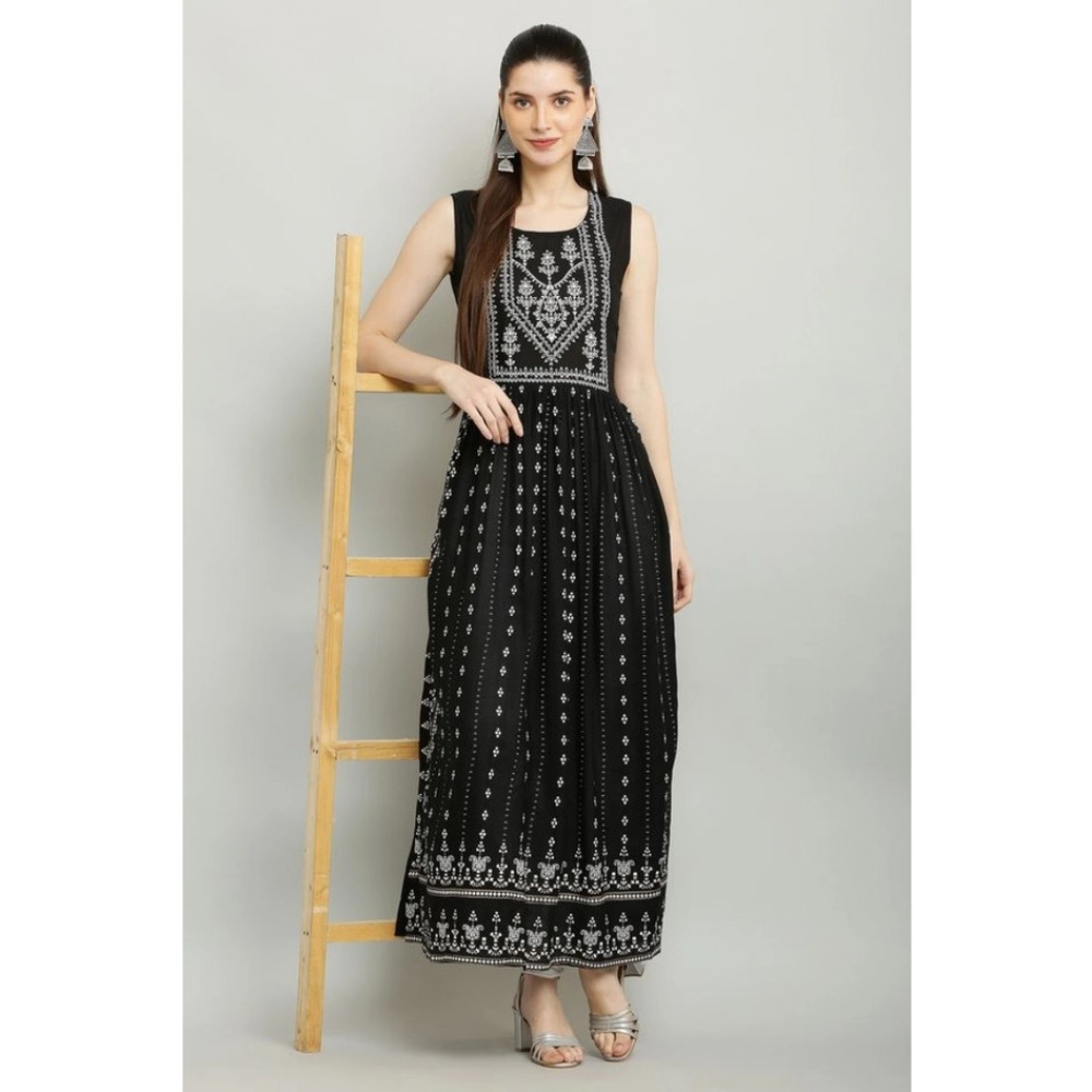 Women's Casual Rayon Sleeveless Kurti (Black) - Image 3