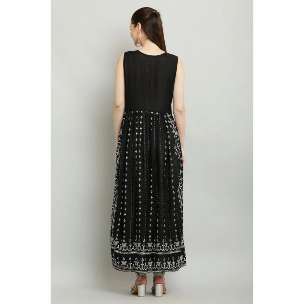 Women's Casual Rayon Sleeveless Kurti (Black) - Image 4