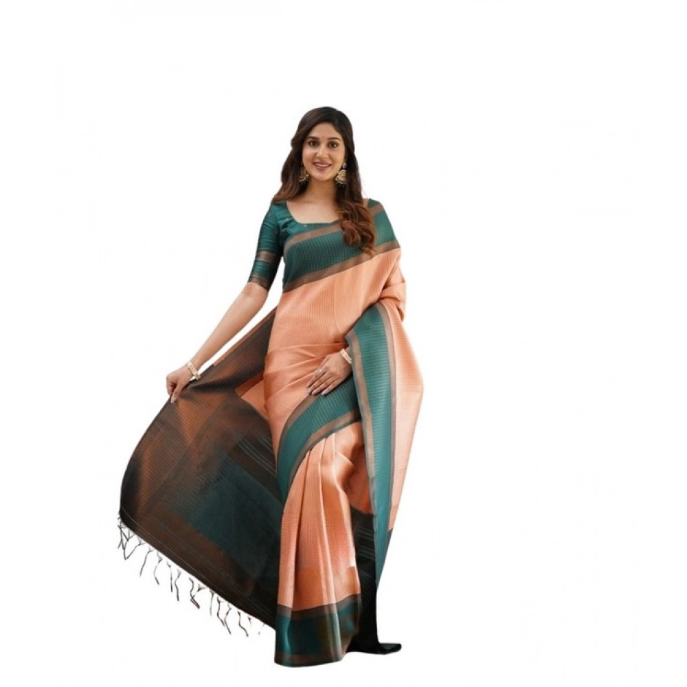 Women's Soft Lichi Silk Printed Saree With Unstitched Blouse 5.5Mtr (Orange)