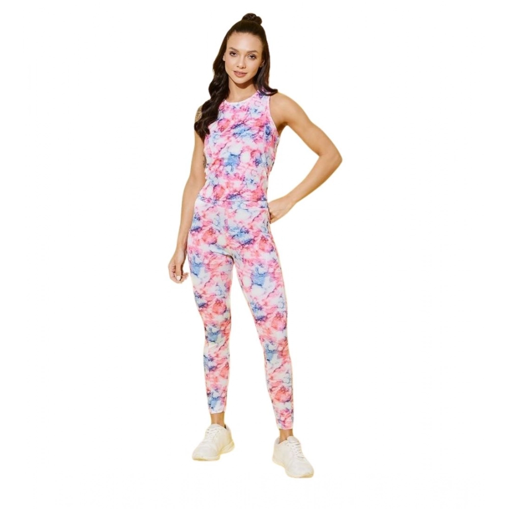 Women's Polyester Lycra Printed Sleeveless Active Wear (Multicolor)