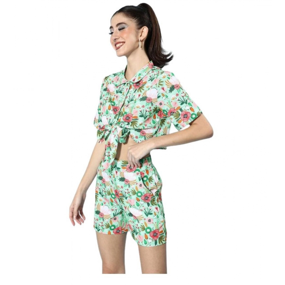 Women's Polyester Floral Short Sleeve Co-Ord Set (Multicolor)