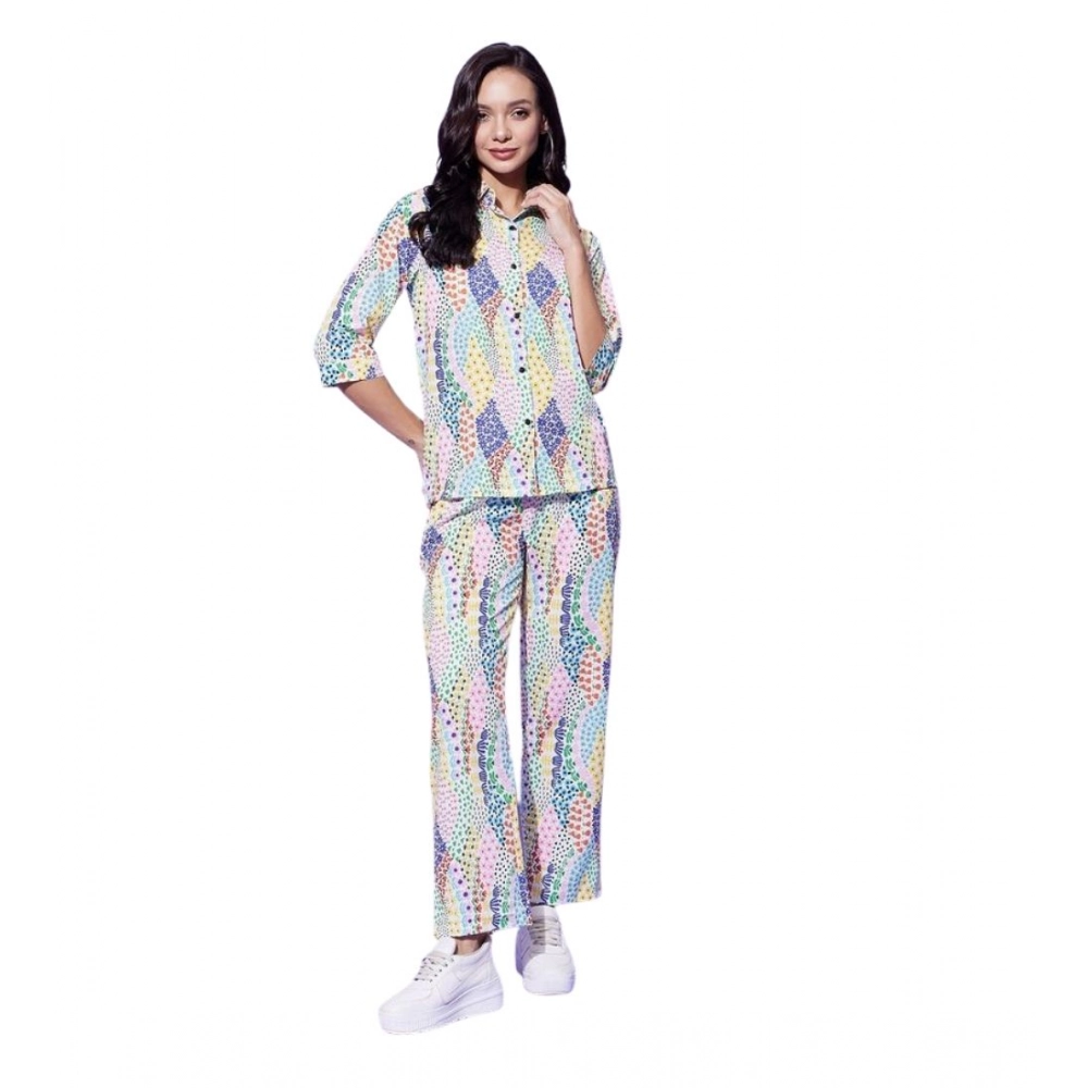 Women's Polyester Floral 3-4th Sleeve Co-Ord Set (Multicolor)