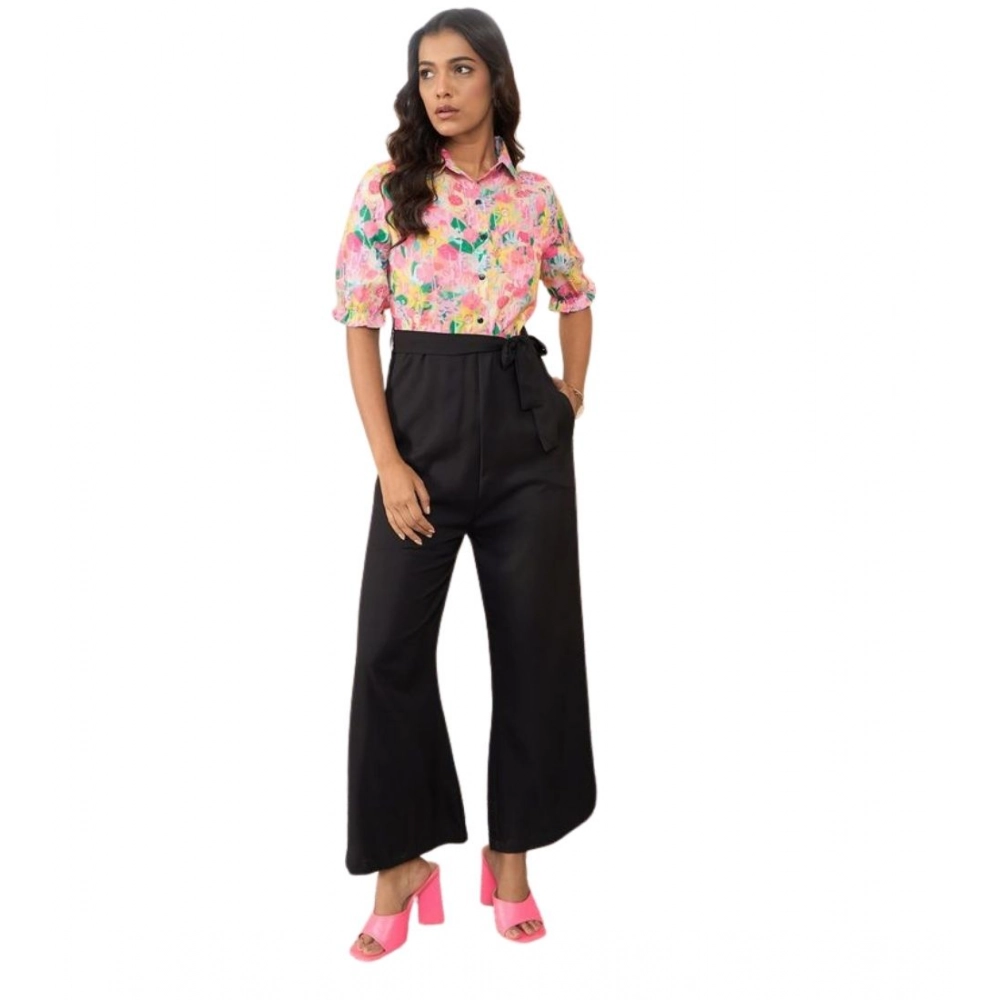 Women's Polyester Floral Half Sleeves Jumpsuit (Multicolor)