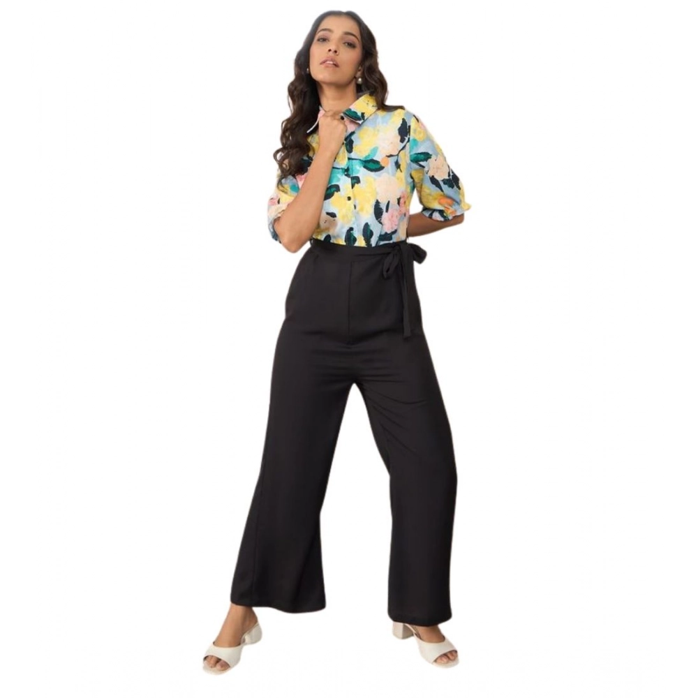 Women's Polyester Floral Half Sleeves Jumpsuit (Multicolor)