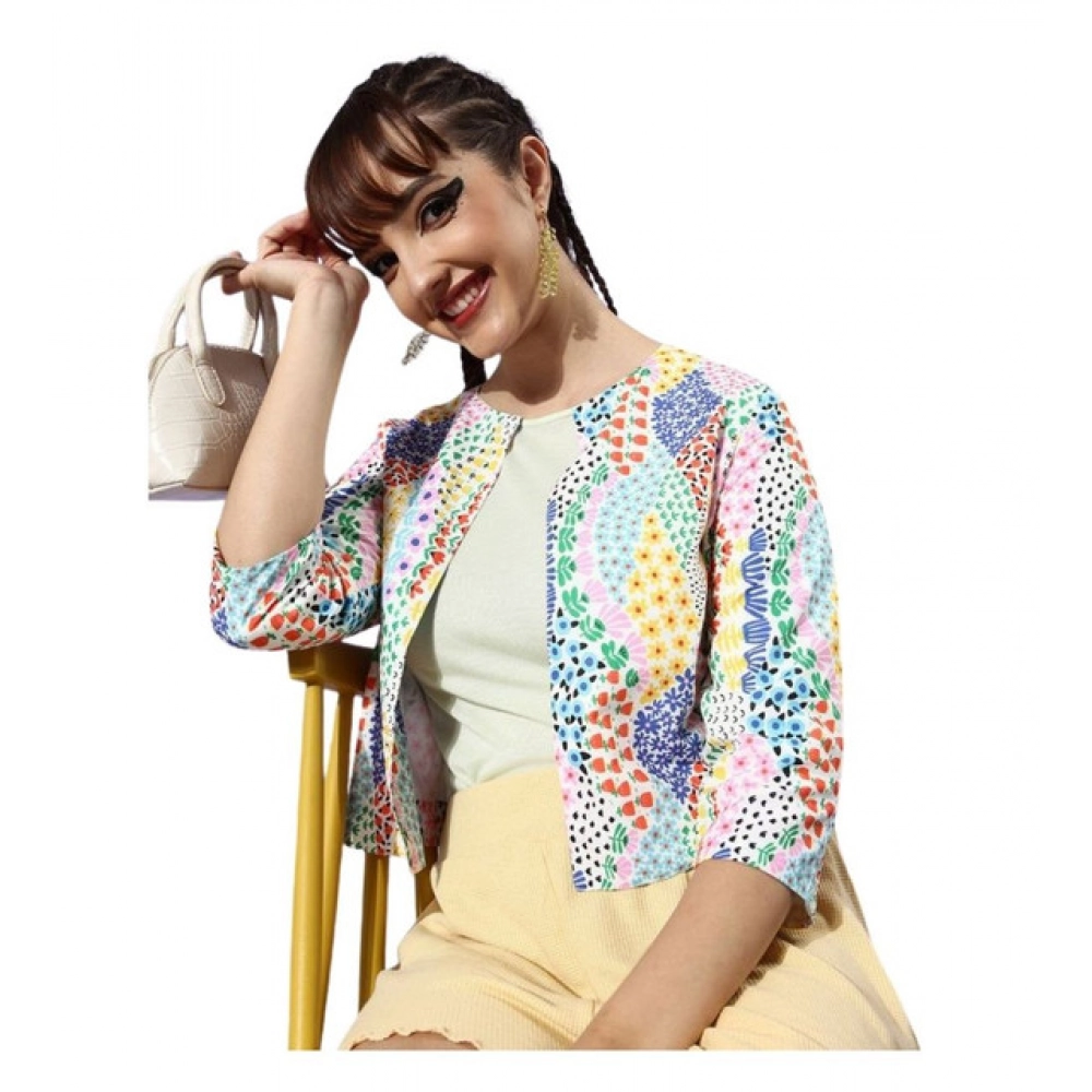 Women's Polyester Floral 3-4th Sleeves Shrug (Multicolor)