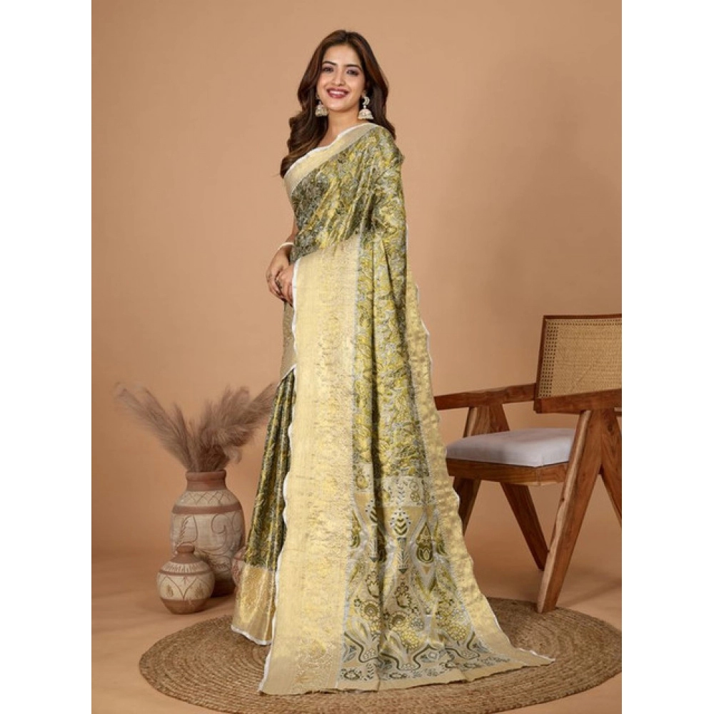 Women's Jacquard Saree With Unstitched Blouse 5.5Mtr (Olive)
