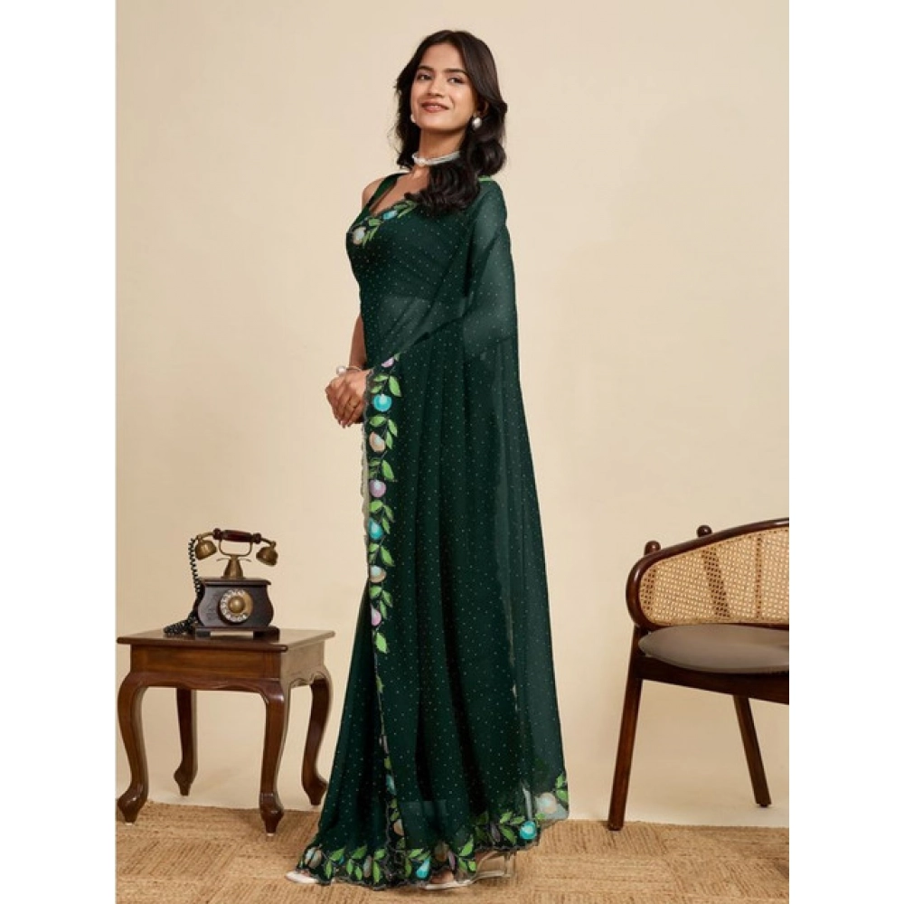 Women's Georgette Printed Saree With Unstitched Blouse 5.5Mtr (Green)
