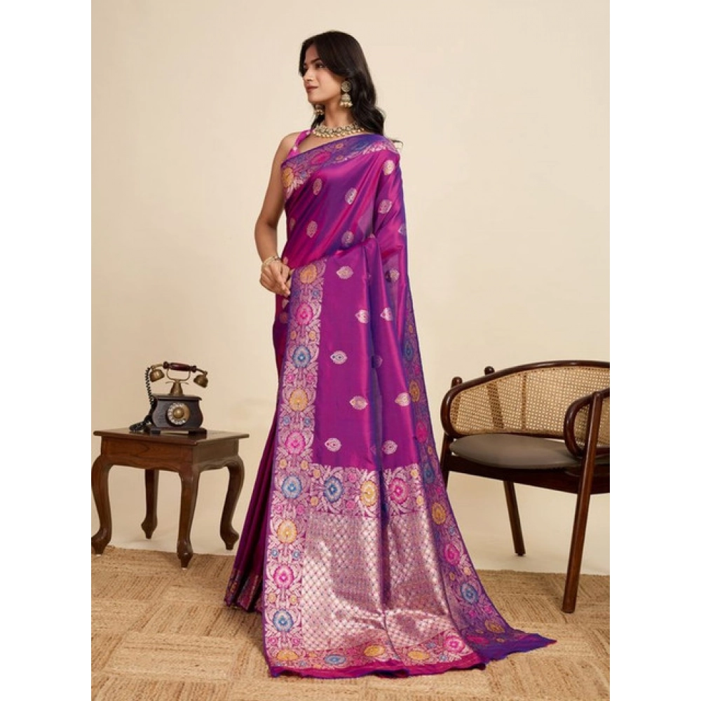 Women's Faux_Banarasi_Silk Woven Saree With Unstitched Blouse 5.5Mtr (Magenta)