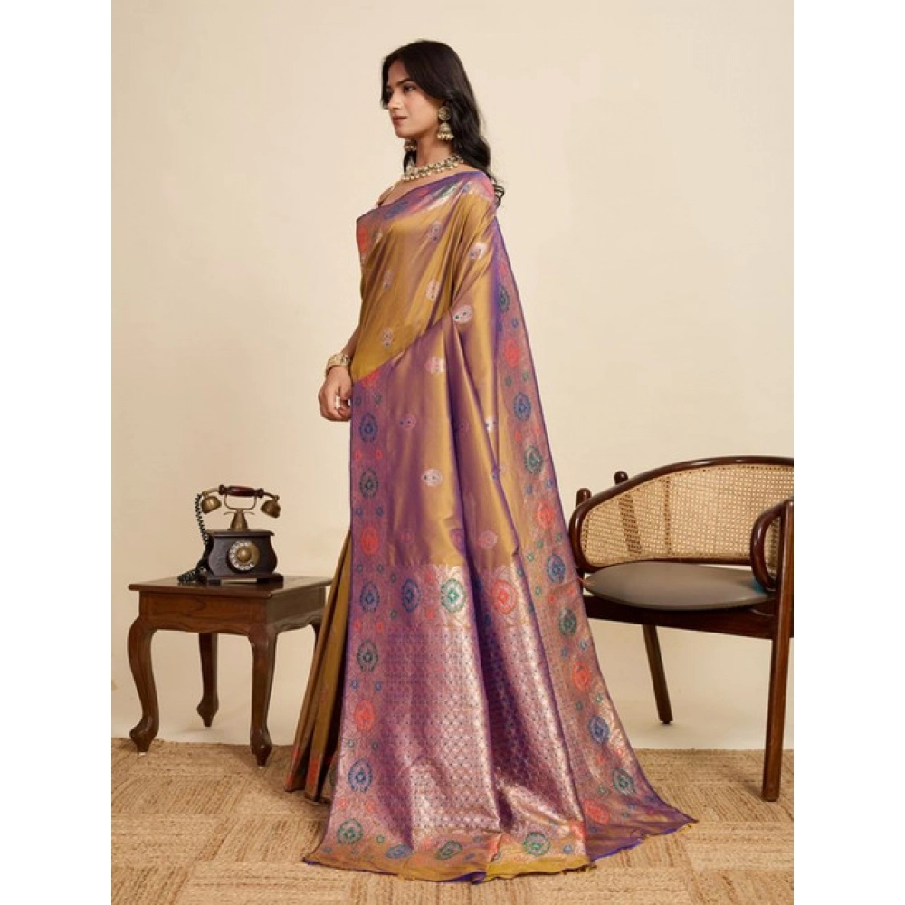 Women's Faux_Banarasi_Silk Woven Saree With Unstitched Blouse 5.5Mtr (Mustard)