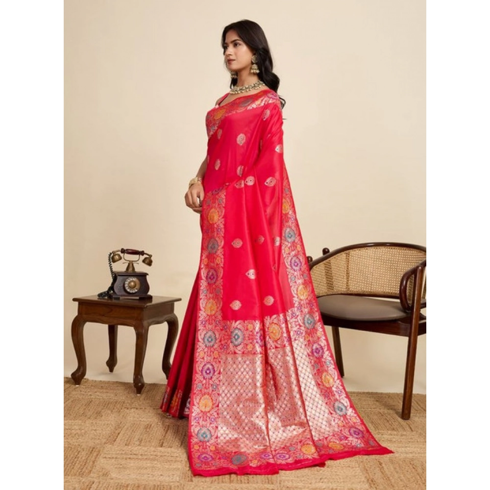 Women's Faux_Banarasi_Silk Woven Saree With Unstitched Blouse 5.5Mtr (Red)