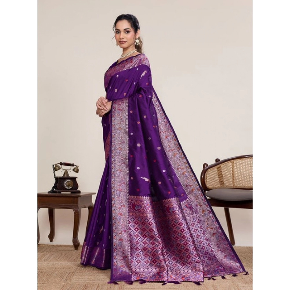 Women's Jacquard Woven Saree With Unstitched Blouse 5.5Mtr (Purple)