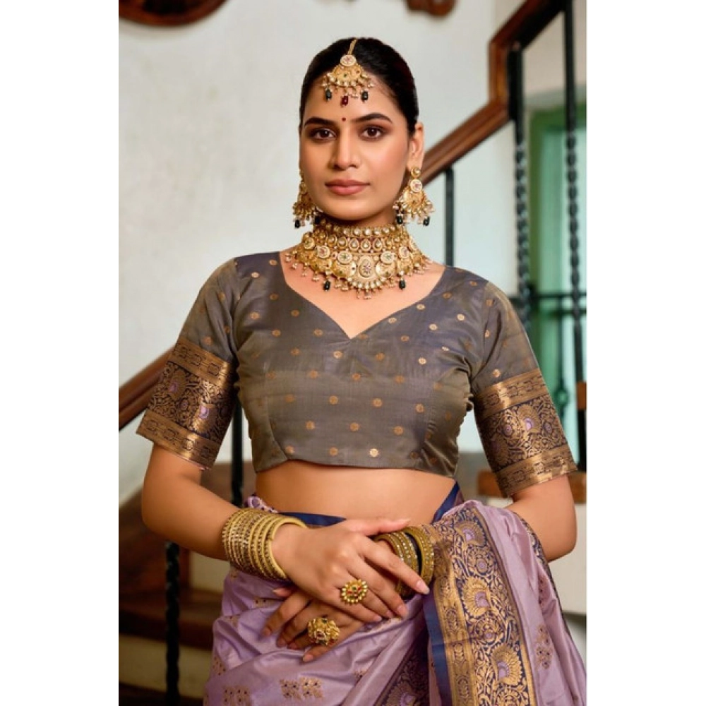 Women's Silk Blend Booti Work Ready to wear Saree With Unstitched Blouse 5.5Mtr (Lavender)