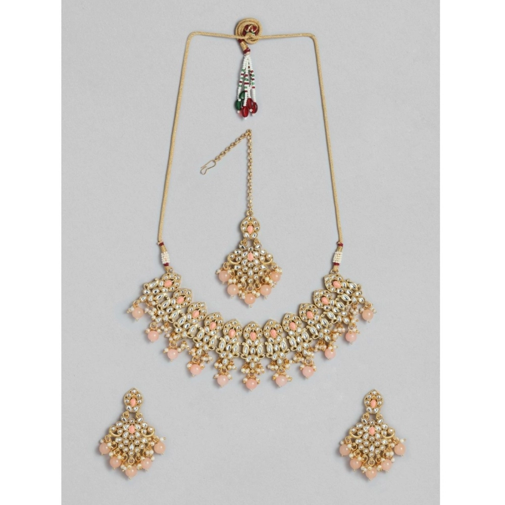 Women's Rose Gold Plated Alloy Necklace & Earings Set (Pink)