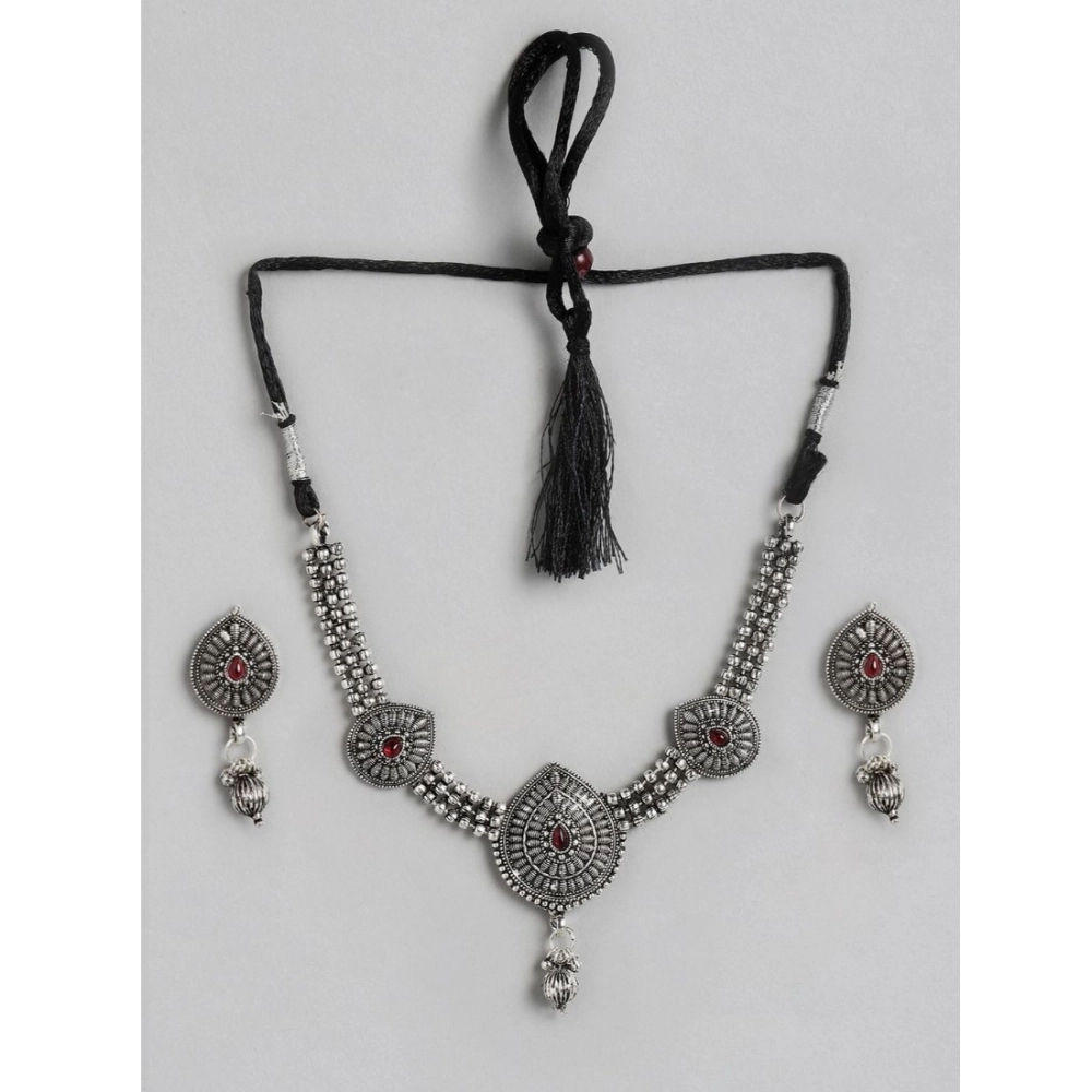 Women's Rose Gold Plated Alloy Necklace & Earings Set (Silver)
